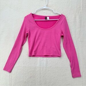 Pink Cropped H&M Ribbed Long Sleeve Top